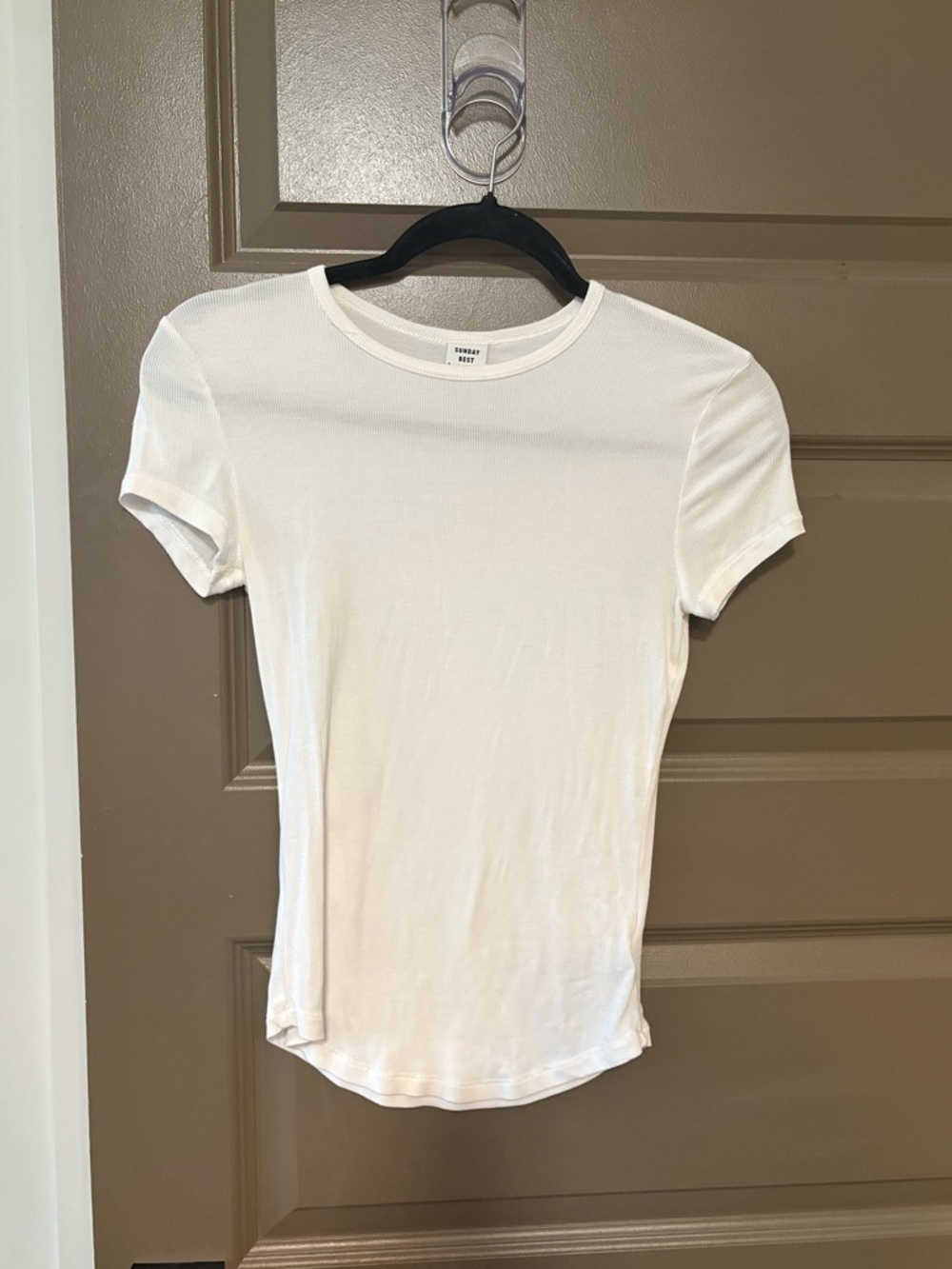 Aritzia Sunday Best Ribbed White Short-Sleeve Crewneck Tee